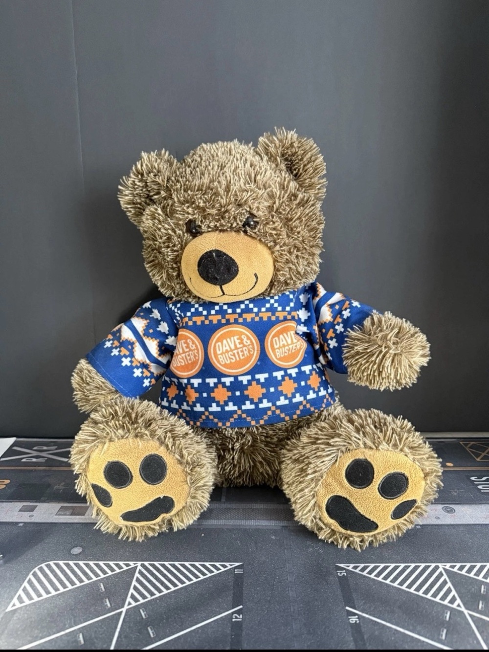Brown Teddy Bear Plush with Blue Sweater